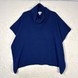 Pure Collection Cashmere‎ Poncho Sweater Women’s Large Blue Cowl Luxury Scandi